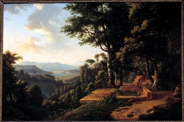 De filosoof Jean Jacques Rousseau (1712-1778) mediterend in 1770 in het Parc de la Rochecordon nabij Lyon Schilderij door Alexandre Hyacinthe Dunouy (1757-1841) 18e eeuw Parijs, Musée Marmottan