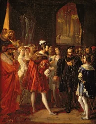 Karel V (1500-58) ontvangen door Frans I (1494-1547) in het Louvre, c.1843