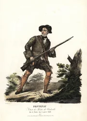 Jean-Baptiste Fontenay en Martin in Le Poor Diable door Balisson en Dumersan, Theatre du Vaudeville. Handgekleurde lithografie door F. Noel naar een illustratie van Alexandre-Marie Colin uit portretten van actrices in verschillende rollen, F. Noel, Parijs