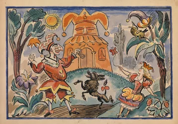 Illustratie voor Oorlog van Petrushka en Stepka-Rastrepka door Evgeni Schwartz