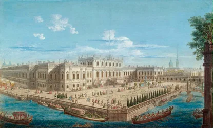 Zicht op het Zomerpaleis van Keizerin Elizabeth aan de Fontanka-rivier in Sint-Petersburg, 1753