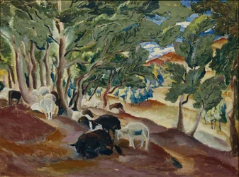 Korolkovskiye Dachas. Schapen aan de rand van het bos, 1918