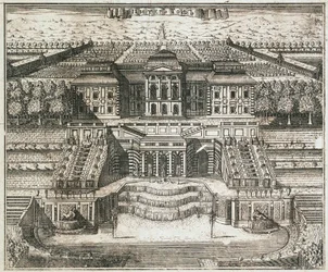 Uitzicht op het Grote Paleis in Peterhof