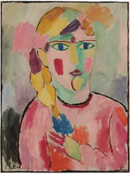 Meisje met blauwe ogen en een paardenstaart, ca. 1916