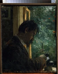 De graveur Vasiliy Mate aan het werk