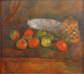 Stilleven met appels, schaal en kan