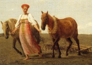 Russisch: "In het geploegde veld. Lente" In het geploegde veld. Lente