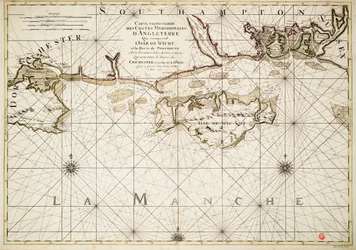 Kaart van de Engelse kust, Isle of Wight en Portsmouth haven
