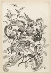 Gevleugelde griffioen op een rocaille console, uit Premiere Partie Diverse Ornements