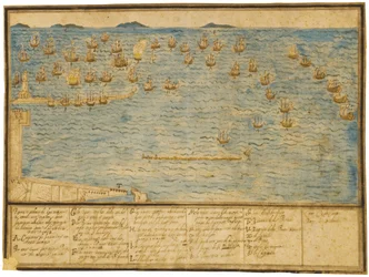 Een topografische weergave van de Slag bij Livorno, c.1653