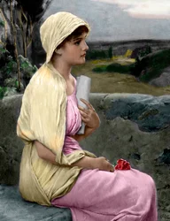 Portret van Hypatia van Alexandrië (370-415), wiskundige en filosofe, naar een schilderij van Alfred Seifert (1850-1901) (Hypatia, Alexandrijnse Griekse neoplatonische filosofe), privécollectie