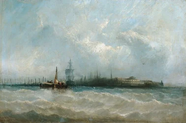 New York vanaf de haven met Battery en Castle Garden, 1858