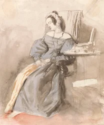 Studie van een slapende dame in een stoel