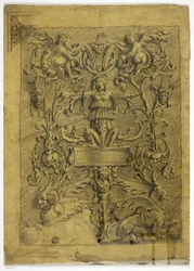 Decoratief ontwerp met putti en griffioenen