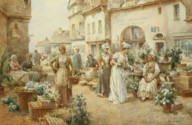 Een bloemenmarkt, Frankrijk, 1900