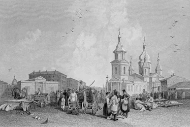 De Haymarket, Sint-Petersburg, gegraveerd door W. Chevalier