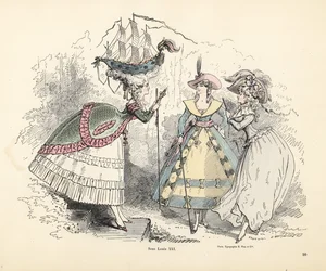 Vrouw met een slagschip in haar pouf kapsel, tijdperk van koning Lodewijk XIV