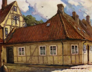 Denemarken: Odense, de geboorteplaats van Hans Andersen (kleur litho)