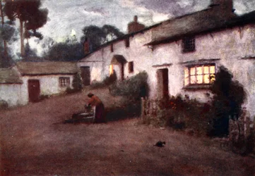 Maanlicht en lantaarnlicht - Consiton Village, uit een portfolio van prints van de originele aquarellen, ca.1920