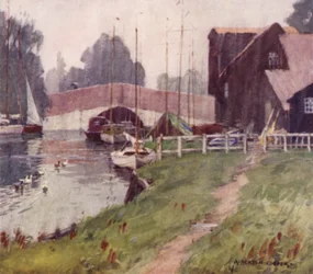 Wroxham Brug, Norfolk, Een Regenachtige Dag