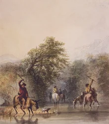 Een pad banen om aan Indianen te ontsnappen, ca. 1837