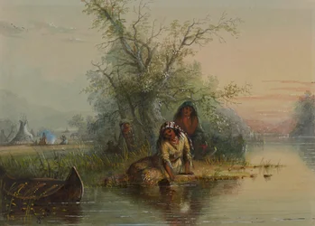 Indiaans kamp aan de rivier de Eau Sucre