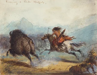 Indiaanse vrouw die een buffel jaagt, c.1858-60