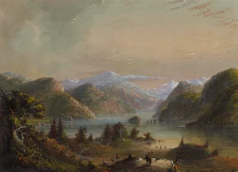 Meergezicht met rivier en berg