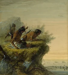 Pawnee-indianen bekijken de karavaan