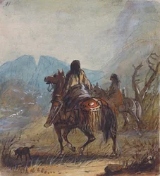 Sioux Vrouwen, Gesneden Rotsen in de Verte, ca. 1837