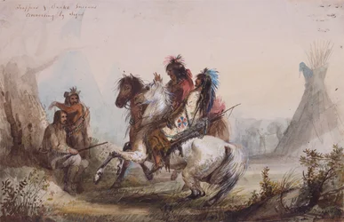 Trappers en Slangenindianen die met Tekens Praten, c.1837