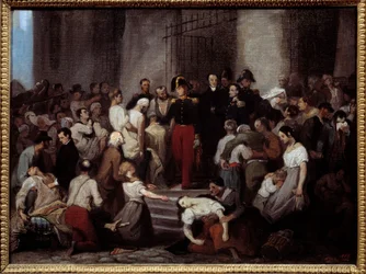 De hertog van Orléans bezoekt de zieken van het Hôtel-Dieu tijdens de cholera-epidemie