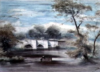 Landschap met brug