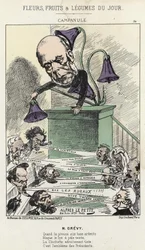 Bellflower: karikatuur over Grévy - ill. van 26/06/1871 door Alfred Le Petit, in “Bloemen, Fruit en Groenten van de Dag”
