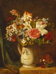 Rozen, narcissen en andere bloemen in een vaas