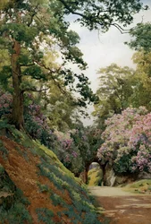 Een bloemrijke glade. Bloemrijke lade (Allee en fleurs). Peinture de Alfred William Parsons (1847-1920 Brits) Particuliere collectie