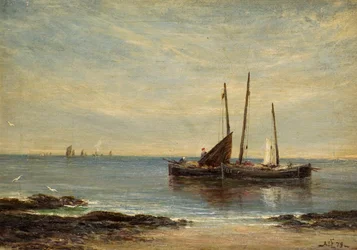 Vissersboten bij de monding van de Tay