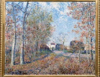 Een hoek van het bos met Sablons of de weg naar de rand van het bos (bosrand van Fontainebleau, nabij Moret-sur-Loing)