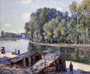 Hutten aan de rand van het Canal du Loing met zonneschijn