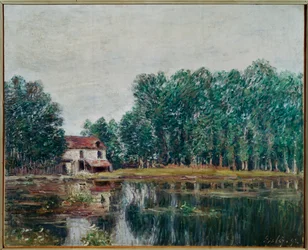 Le bord du canal a Moret-sur-Loing (schilderij op doek)