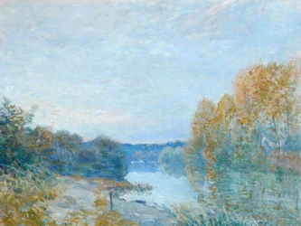Zonsondergang, herfstavond aan de rivier