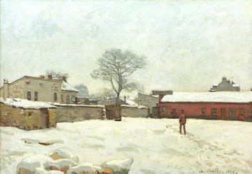 Onder de sneeuw, boerenerf in Marly-le-Roi