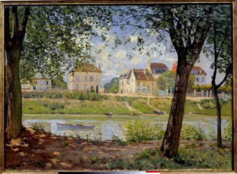Villeneuve-la-Garenne of dorp aan de oevers van de Seine. Schilderij van Alfred Sisley (1839-1899)