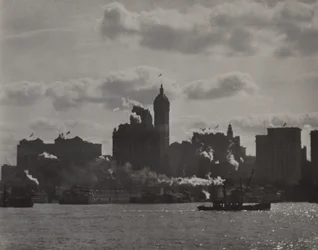 Het Singer-gebouw gezien vanaf de Hudson River