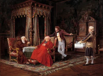 De smaak van zijn eminentie Schilderij door Alfred Weber (1862-1922) 19e eeuw Avignon, Musee Calvet - Garnalen voor de Kardinaal. Schilderij door Alfred Weber (1862-1922)