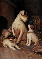 Het kleine meisje en haar honden (prent)