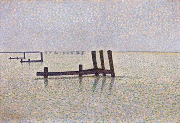 Zicht op het Kanaal bij Nieuwpoort in België - Schilderij van Alfred William (Willy) Finch (1854-1930) circa 1889, pointillisme