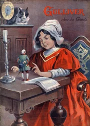 Gulliver bij de reuzen (Brobdingnag). Verhaal van Jonathan Swift (1667-1745). Illustratie van Vaccari en Carrey in de collectie 