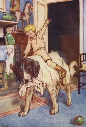 Met Michael zittend op haar rug (kleur litho)