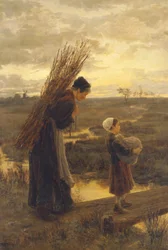 Ze keren huiswaarts op hun vermoeide weg (olieverf op doek)